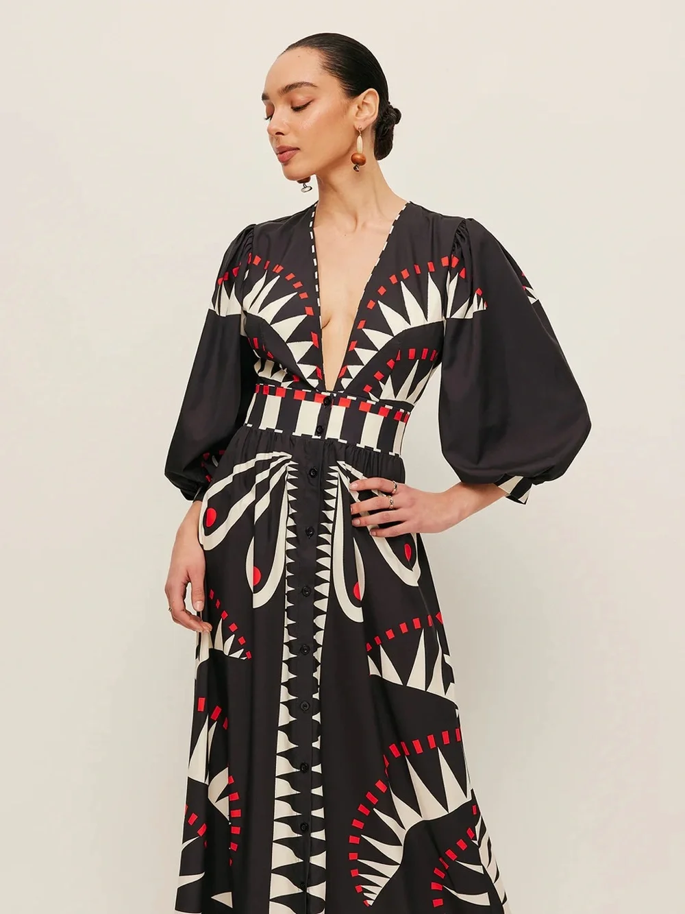 COMMENSE Boho Print V-Neck Split Dress - size Medium - Picture 5 of 8